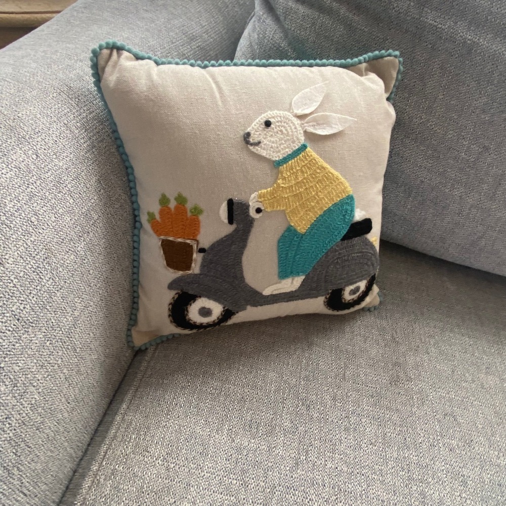 Cottontail Lane Bunny Rabbit Embroidered Throw Pillow Blue Spring
Easter - Picture 3 of 5